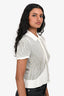 Alberta Ferretti White/Green Ribbed Polo Short Sleeve Top Size 2