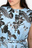 Oscar de la Renta Blue Cotton Foilage Printed Belted Midi Dress Made to Order Size L