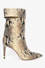 Paris Texas Beige Snake Embossed Pointed Toe Heeled Calf Boots Size 38.5