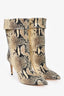 Paris Texas Beige Snake Embossed Pointed Toe Heeled Calf Boots Size 38.5