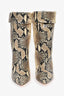 Paris Texas Beige Snake Embossed Pointed Toe Heeled Calf Boots Size 38.5