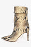 Paris Texas Beige Snake Embossed Pointed Toe Heeled Calf Boots Size 38.5