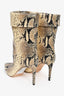 Paris Texas Beige Snake Embossed Pointed Toe Heeled Calf Boots Size 38.5