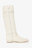 Prada White Leather Logo Riding Knee High Boots Size 40