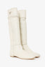 Prada White Leather Logo Riding Knee High Boots Size 40