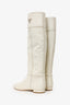 Prada White Leather Logo Riding Knee High Boots Size 40