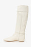 Prada White Leather Logo Riding Knee High Boots Size 40