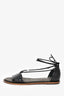 Brunello Cucinelli Black Embossed Leather Monili Detail Sandals Size 37
