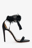 Aquazzura Black Silk With Feather Detail Open Toe Heels Size 38