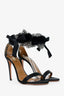 Aquazzura Black Silk With Feather Detail Open Toe Heels Size 38