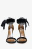 Aquazzura Black Silk With Feather Detail Open Toe Heels Size 38
