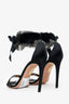 Aquazzura Black Silk With Feather Detail Open Toe Heels Size 38