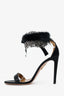 Aquazzura Black Silk With Feather Detail Open Toe Heels Size 38