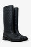Pre-Loved Chanel™ 2014 Black Interlocking CC Logo Rain Boots Size 38.5