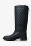 Pre-Loved Chanel™ 2014 Black Interlocking CC Logo Rain Boots Size 38.5