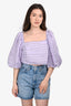Sandro Purple/White Striped Linen Puff Sleeve Cropped Shirt Size 4