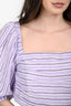 Sandro Purple/White Striped Linen Puff Sleeve Cropped Shirt Size 4