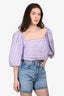 Sandro Purple/White Striped Linen Puff Sleeve Cropped Shirt Size 4
