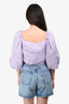 Sandro Purple/White Striped Linen Puff Sleeve Cropped Shirt Size 4