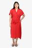 Vince Red Cotton Tie Front Short Sleeve Maxi Dress Size S