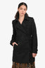 Burberry London Black Cotton Midi Double Breasted Belted Trench Coat Size 8 US