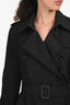 Burberry London Black Cotton Midi Double Breasted Belted Trench Coat Size 8 US