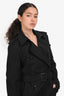 Burberry London Black Cotton Midi Double Breasted Belted Trench Coat Size 8 US