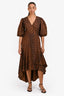 Ganni Black/Brown Cotton Leopard Print Maxi Wrap Dress Size 40