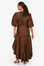 Ganni Black/Brown Cotton Leopard Print Maxi Wrap Dress Size 40