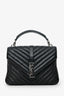 Saint Laurent 2016 Black Chevron Leather Medium College Bag With Chain