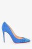 Christian Louboutin Blue Suede Leather Spiky Shell 100 Heels Size 37.5