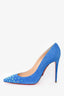 Christian Louboutin Blue Suede Leather Spiky Shell 100 Heels Size 37.5