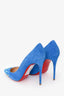 Christian Louboutin Blue Suede Leather Spiky Shell 100 Heels Size 37.5