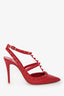 Valentino Red Leather Rockstud Cage Heels Size 37