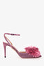 Aquazurra Pink Glittered Pom Pom Slingback Heels Size 37