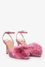 Aquazurra Pink Glittered Pom Pom Slingback Heels Size 37