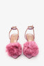 Aquazurra Pink Glittered Pom Pom Slingback Heels Size 37