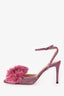 Aquazurra Pink Glittered Pom Pom Slingback Heels Size 37