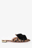 Aquazurra Brown/Black Leopard Print Pom Pom Mules Size 37.5