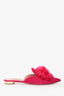 Aquazurra Pink Suede Leather Pom Pom Mules Size 38