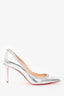 Christian Louboutin Silver Metallic Leather Anjalina 85 Heels Size 38