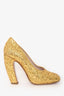 Miu Miu Gold Leather Glittered Pump Heels Size 37