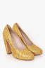 Miu Miu Gold Leather Glittered Pump Heels Size 37