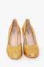 Miu Miu Gold Leather Glittered Pump Heels Size 37