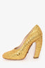 Miu Miu Gold Leather Glittered Pump Heels Size 37