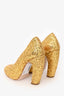 Miu Miu Gold Leather Glittered Pump Heels Size 37