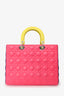 Christian Dior 2013 Pink/Yellow Cannage Leather Large Lady Dior Top Handle with Strap