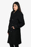 Burberry London Black Wool Double Breasted Leather Detail Coat Size 48 With Belt