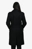 Burberry London Black Wool Double Breasted Leather Detail Coat Size 48 With Belt