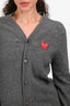 Comme des Garçons Play Grey Wool Red Heart Patch Cardigan Size S
